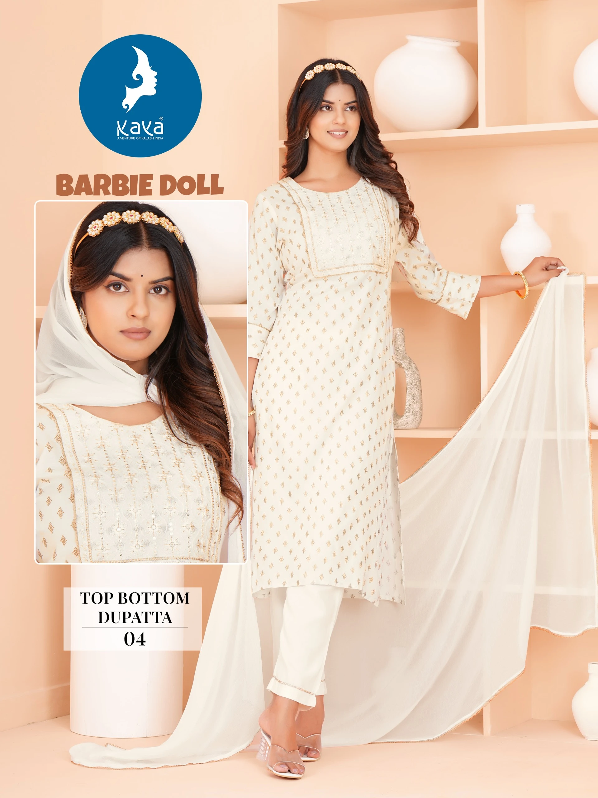 Kaya Barbie Doll Rayon Print Wholesale Readymade Salwar Suit Catalog — Wholesale Readymade Suit, Kaya wholesale from Surat — view 4